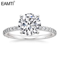 EAMTI 925 Sterling Silver 1.25 CT Round Solitaire Cubic Zirconia Engagement Ring Halo Promise Ring S