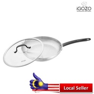 [ LOCAL READY STOCKS ] iGOZO 28CM ELITE 304 STAINLESS STEEL FRYPAN + GLASS LID KUALI GORENG DAPUR COOKWARE KITCHENWARE