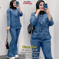 DIANA SET SETELAN JEANS BLOUSE CELANA DENIM WANITA CASUAL JEANSWASH HQ LD 110 CM FIT XXL
