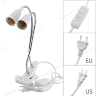 Flexible Light Holder 360 Degrees Double Heads Clip With Switch Extension Bulb Lamp E27 Socket for L