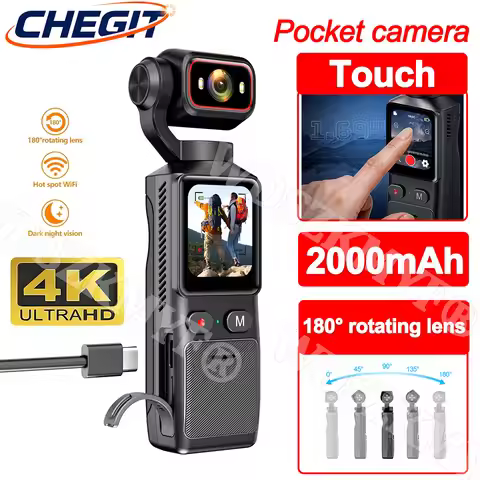 4K Handheld action camera 1.69“ touchscreen,4K Pocket camera Video recording camera, Rechargeable 20