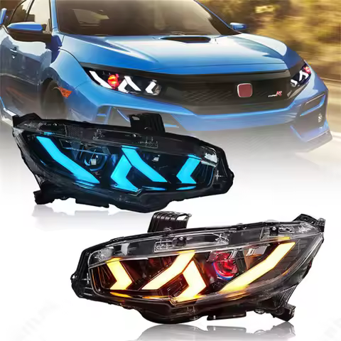 Pair Led Headlights For Honda Civic 2016-2021 Sedan Hatchback Hatch Type R Touring LX EX EX-L Sport 