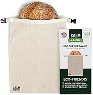 Reusable Linen Bread Bag with Beeswax Lining | Plastic-Free Food Storage for Sourdough, Baguette, Ar