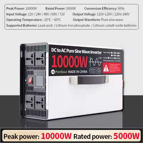 10000W Pure Sine Wave Off Grid Inverter DC 12V 24V 48V 60V 72V to AC 110V 120V 220V 240V 10KW Invert