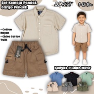 KEMEJA DEEPKIDS Boys' Short Shirt and Short Cargo Pants Set Ages 1 2 3 4 5 6 7 8 9 10 11 12 Years | 