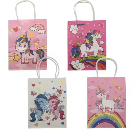 5Pcs Unicorn Paper Gift Bag Children Candy Gift Bags Birthday Unicorn Party Baby Shower party suppli