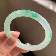 冰種翡翠天然翡翠玉鐲A玉手鐲 玉鈪 • 冰種金絲陽綠翡翠圓鐲