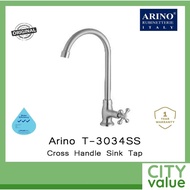 Arino T-3034SS Cross Handle Sink Tap. Stainless Steel 304. 318H*180Lmm. WELS: 3 Ticks. 1 Year Warran