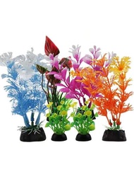 6入組水族箱裝飾植物，繽紛水族箱配件，迷你水族箱塑料裝飾植物