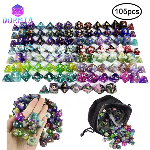 105pcs Dice Set with Bag for DND RPG Party/Family Table Board Role Playing Game Dados D4 D6 D8 D10 D