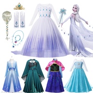 authentic Disney Frozen Costume Princess Dress for Girls  2023 White Sequined Carnival Clothing Kids