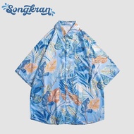 Songkran เสื้อเชิ้ตฮาวาย แฟชั่น ลายดอกไม้ ผ้าโพลีผสมฝ้าย สำหรับผู้หญิงผู้ชาย Size M-3XL