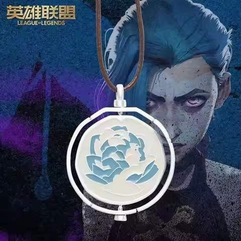 League Of Legends Arcane Season 2 Same Style Jinx Ekko Head Portrait Rotating Blue Rose Pendant Neck