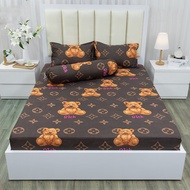 (Bộ ga gối) Sét 3 món Ga Gối Ga trải giường kèm 2 vỏ gối nằm vải Cotton Poly mẫu họa tiết GẤU NÂU nh