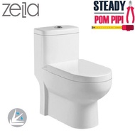 ZELLA C-615 WASHDOWN WATER CLOSET S-TRAP / ONE PIECE TOILET BOWL SET / MANGKUK TANDAS (SELF COLLECT 