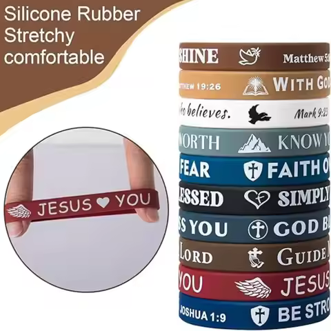 10PCS Colorful Inspirational Bible Verse Bracelets Rubber Wearable Christian Daily Bible Verse Brace