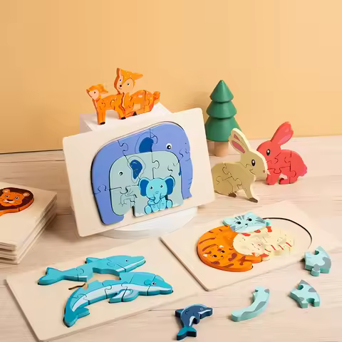 Wooden Educational Animal Jigsaw Puzzle Game Wooden animal parent-child puzzle Educational Animal Pu