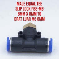 PB8-M6 PB8 M6 PB 8-M6 Slip Lock Connector Tee External Thread M6 6mm to Hose 8mm x 8 mm Fitting Male