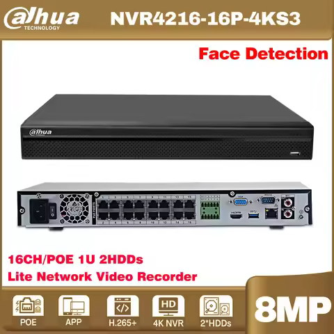Original Dahua NVR4216-16P-4KS3 16CH 1U 16PoE 2HDDs Lite Network Video Recorder AI by Recorder suppo