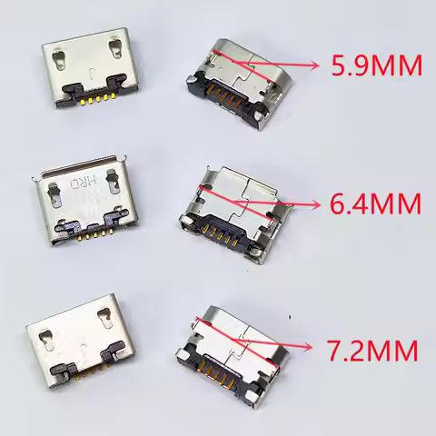 100Pcs Micro USB 5Pin Female Connector 5.9/6.4/7.2mm Extension Data Plug Charger Charging Dock Port 