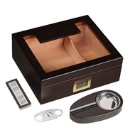 Cigar Humidor with Cigar Accessories for 50 Cigars, Glass Top Cigar Box with Digital Hygrometer, Hum