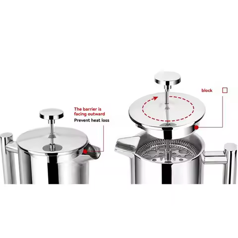 【ABODE】Tea Brewing Brewer Coffee Press Stainless Steel Double Wall Insulation 600ML French Press Mak