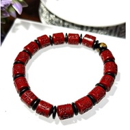 Cinnabar Six-Character Mantra Bracelet Buddha Carved Six-Character Mantra 9mm