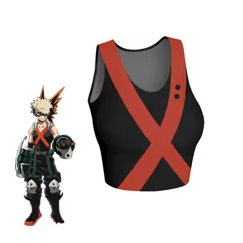 Anime Academia Katsuki Bakugou Cosplay Costume Women's Black Crop Top Halloween Carnival Party Rolep