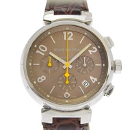 LOUIS VUITTONTambour 男士腕錶，2894-2 Q1122 機芯，不鏽鋼錶殼搭配皮錶帶，自動上鍊，計時功能，ブラウン錶盤 [二手]