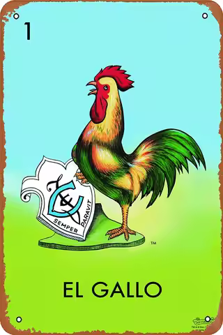 01 El Gallo Rooster Loteria Card Mexican Bingo Lottery Metal Tin Signs Room Stuff Wall Decor Sign 8x