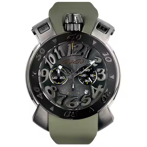 Reef Tiger Men Chronograph Watch 48mm Military Quartz Wristwatch 50M Waterproof Luminous Sapphire Mi