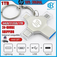 New HP 4in 1 OTG USB Flash Drive Pendrive 64GB Type-C USB Stick 128GB 256GB Memory Stick For iPhone Android PC 512G 1TB