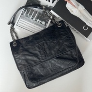 YSL聖羅蘭 Niki黑銀油蠟皮鏈條包大號