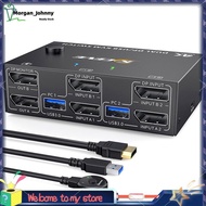 KVM Switch Dual Monitor DisplayPort Spare Parts 4 USB3.0 for 2 Computers, 2 in 2 Out DP 1.4 KVM Swit