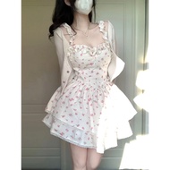 F0q1 White Floral Sling Dress Female Summer Hot Girl Sexy Pure Desire Style Narrow Waist Slimmer Loo