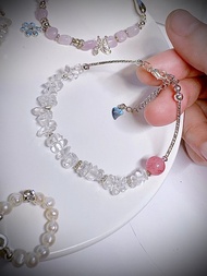 C&W 天然超閃白水晶天然草莓晶圓珠s925純銀手鏈手鐲