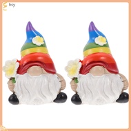 2Pcs Resin Rainbow Gnome Figurines Decorative Garden Statues huyisheng