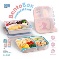 PAPA BABY กล่องข้าวเด็กน้อย 3 หลุม รุ่น ST081 ส่งจากไทย จานข้าวเด็ก จานหลุม ผลิตจากใยไผ่ไฟเบอร์ BPA FREE พร้อมฝาปิด ไดโนฟ้า