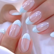 YKHMYB 24pcs Cross border wearing nail Ins24 fake nail products pearl blue French whitening nail pat