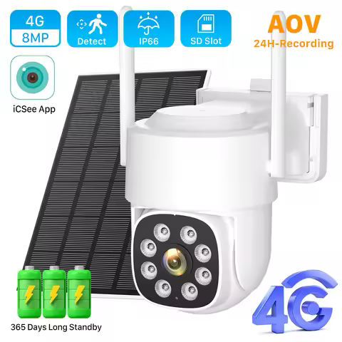 4G Solar Camera AOV 24/7 Recording Built-in Battery Audio Outdoor Wireless Camera 8MP Auto Track Sec
