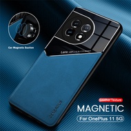 For OnePlus 11 5G Case Car Magnetic Holder Leather Back Cover On OnePlus11 One Plus 11 5G CPH2451 6.7" Soft Frame Protect Fundas