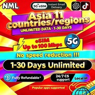 🌏NML Asia: 11 countries/regions eSIM 5G 1-30 Days Daily500MB-20GB High-Speed Unlimited Data eSIM | B