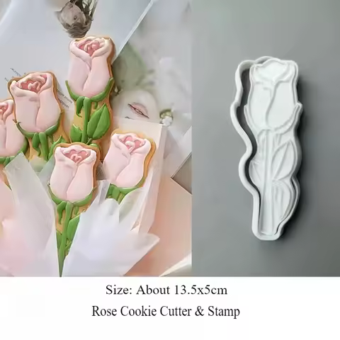 Mother's Day Cookie Moulds DIY Cartoon 3D Rose Biscuit Stamps & Cutters Rose Flower Cookie Embossers