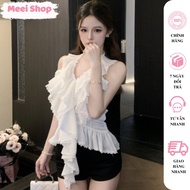 MEEI Women's Blouse with Ruffle Collar Design and Tassel Lace, Sexy and Luxurious Multi-layered Ruff