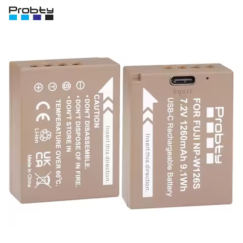Probty NP-W126 NP-W126S With USB-C Charging Port For Fujifilm X-T3 X-T2 X-T1 X-A5 X-E3 X-E2 X-E1 X10