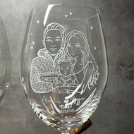 【客製化禮物】全家福雕刻 雙人正面可愛似顏繪 玻璃杯 紅酒杯