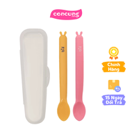 Bộ 2 muỗng silicone tai thỏ baby&i Hàn Quốc (hồng + vàng)