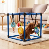 Indoor Dog Interactive Gym Puppy Play Gym with 8 Teething Toy for Small Dog (Blue 19.6 x 19.6 x 19.6