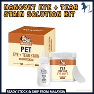 WaggyWaggy Nanovet Pet Eye + Tear Stain Solution Kit for Cat and Dog Drop Wipes