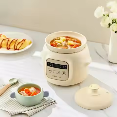 0.5L Mini Slow Cooker White Porcelain Crock Pot Baby Food Maker 9.5h Reservation Keep Warm 220V